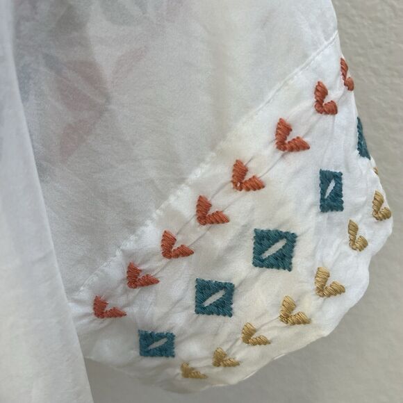 JOHNNY WAS Sz S Embroidered Silk Kaftan White Shift Midi Dress Oversized Boho - Picture 4 of 7